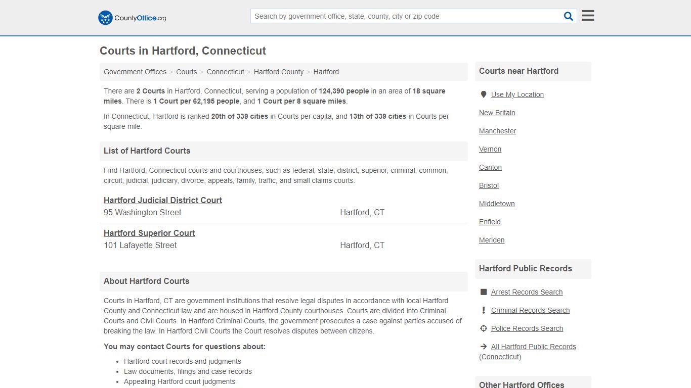 Courts - Hartford, CT (Court Records & Calendars) - County Office